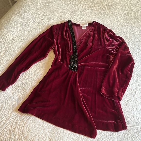 Silk Blend Velvety Wrap Jacket Women Medium Beaded Top Vintage Fairy Core Retro - Picture 7 of 17